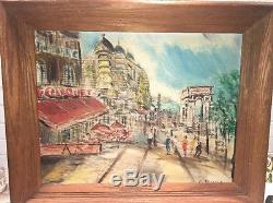 Nice framed vintage 1957 Mid Century Modern Parisian Scene Oil painting Signed