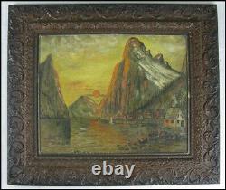 Norway Vintage Old 1934 Scandinavian W. H. Elford Fjord Village Oil Painting