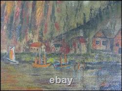 Norway Vintage Old 1934 Scandinavian W. H. Elford Fjord Village Oil Painting