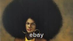 Nude, Black Afro Woman 70's vintage style Original Oil painting Velvet R64h