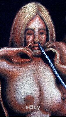 Nude, Cocaine space Oil paint on Velvet 70's vintage style of David Mann R42x