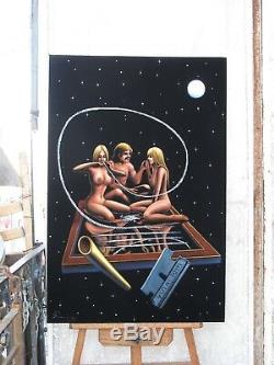 Nude, Cocaine space Oil paint on Velvet 70's vintage style of David Mann R52x