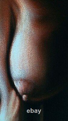 Nude in dark Chiaroscuro Vintage Style Original Oil Painting Black Velvet J327h