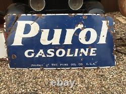 ORIGINAL 1920's 30's Vintage PUROL PORCELAIN Auto TIRE SHOP Gas Oil SIGN OLD