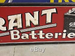 ORIGINAL GRANT BATTERY BATTERIES SIGN VinTaGE OLD PATINA Gas Oil EMBOSSED Car