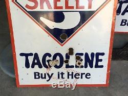 ORIGINAL VinTaGe SKELLY GASOLINE TAGOLENE OIL Tombstone Sign Old Gas Station