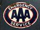 Original Vintage Aaa Emergency Service Sign Porcelain 2 Sided Gas Oil Old Decor