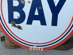 ORIGINAL Vintage 6' BAY Sign PORCELAIN Gas Oil Station RARE Display ManCave OLD