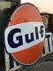 Original Vintage Gulf Sign Gas Oil Large Old Porcelain Station Can Crate & Ship