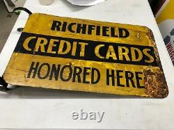 ORIGINAL Vintage RICHFIELD CREDIT CARDS Flange Sign OLD Tire GAS Oil RARE DST