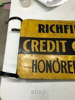 ORIGINAL Vintage RICHFIELD CREDIT CARDS Flange Sign OLD Tire GAS Oil RARE DST