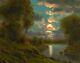 Oil Painting Landscape Signed Western Vintage Impressionist Moon Cloud Max Cole