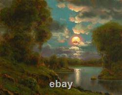 Oil Painting Landscape Signed Western Vintage Impressionist Moon Cloud MAX COLE