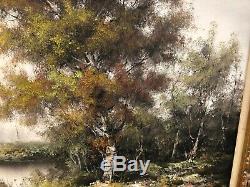Oil Painting Vintage Landscape with River signed illegible (see pictures)large
