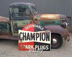 Old Original Vintage Champion Spark Plug Service Advertising Sign Gas Oil 1950's