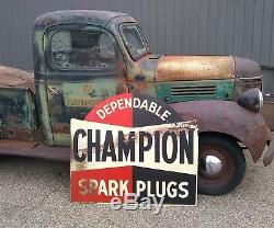 Old Original Vintage Champion Spark Plug Service Advertising Sign Gas Oil 1950's