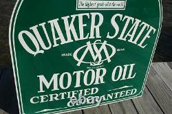 Old Style Quaker State Motor Oil & Gas 2-sided Vintage Type Steel Sign USA Made