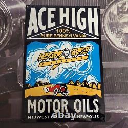 Old Vintage Ace High Midwest Gasoline Motor Oil Porcelain Gas Station Metal Sign