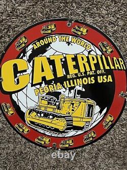 Old Vintage Caterpillar Around The World Gas Oil Porcelain Sign
