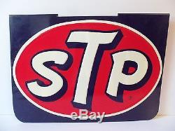 Old Vintage STP Sign Race Car Motor Oil Embossed Metal Gas Station 60s Original