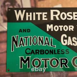 Old Vintage White Rose Motor Oil Gasoline Porcelain Gas Station Heavy Metal Sign