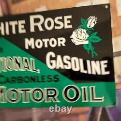 Old Vintage White Rose Motor Oil Gasoline Porcelain Gas Station Heavy Metal Sign