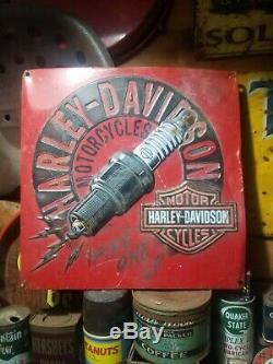 Old vintage embossed Harley Davidson motorcycle sign gas station garage oil