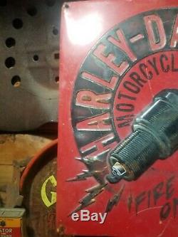 Old vintage embossed Harley Davidson motorcycle sign gas station garage oil