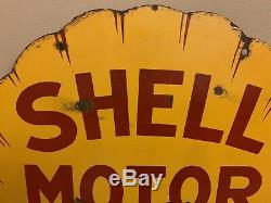 Orig Vintage Shell Motor Oil Double Sided Porcelain Sign Clamshell GAS 25 x 24