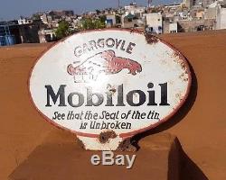 Original 1930's Old Vintage RARE Gargoyle Mobil Oil Porcelain Enamel Sign Board