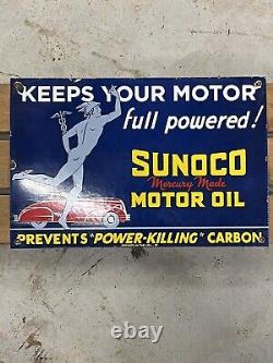 Original 1937 Vintage SUNOCO MOTOR OIL Enamel Porcelain Sign