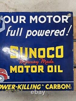 Original 1937 Vintage SUNOCO MOTOR OIL Enamel Porcelain Sign