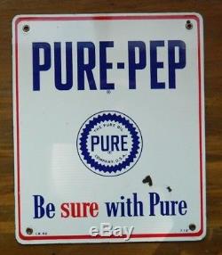 Original 1952 Pure-Pep 10x12 Porcelain Gas Pump Sign, Vintage Pure Oil / Gas