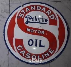 Original 42 Porcelain Sign Standard Polarine Motor Oil Gasoline Vintage 2 sided