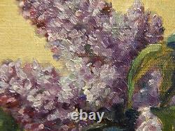 Original Antique Oil Painting Lilac Flowers Floral Still Life Signed Art 1900s