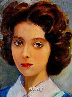 Original Antique Oil Painting Womans Portrait Signed Framed Vintage Nurse Paul