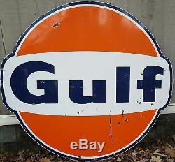 Original Authentic Gas Oil Porcelain Enamel Gulf Sign Service Station Vintage