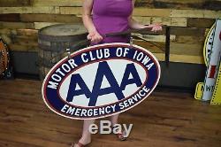 Original Clean Iowa AAA Motor Club Porcelain Sign Vintage Gas Oil Station Dealer