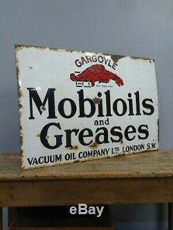 Original Early Antique Vintage Mobiloil Oils & Greases Enamel Adverting Sign