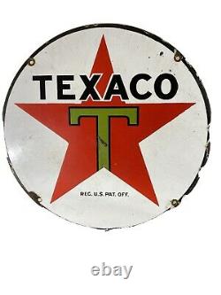 Original Large Vintage Texaco 15 Inch Heavy Gas & Oil Porcelain Dealer Sign