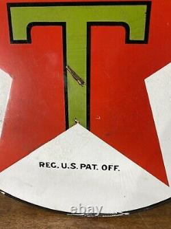 Original Large Vintage Texaco 15 Inch Heavy Gas & Oil Porcelain Dealer Sign