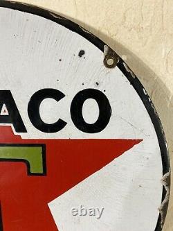 Original Large Vintage Texaco 15 Inch Heavy Gas & Oil Porcelain Dealer Sign