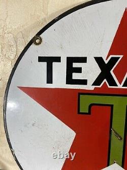 Original Large Vintage Texaco 15 Inch Heavy Gas & Oil Porcelain Dealer Sign