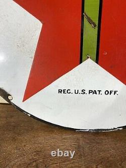 Original Large Vintage Texaco 15 Inch Heavy Gas & Oil Porcelain Dealer Sign