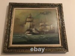 Original Oil Painting Of Spanish Ships W. T. Burger Co Sea By Artist N. Solidoro