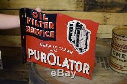 Original PUROLATOR FILTERS AIR OIL FUEL GAS SERVICE STATION SIGN VINTAGE 1940's