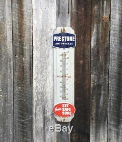 Original Prestone Anti-Freeze Vintage Thermometer Sign Gas Oil Auto Porcelain