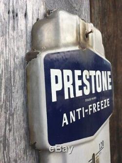 Original Prestone Anti-Freeze Vintage Thermometer Sign Gas Oil Auto Porcelain