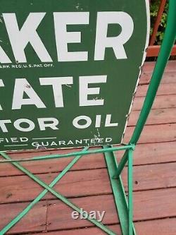 Original Quaker State Motor Oil Tombstone Street Talker Porcelain Sign vintage