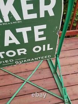 Original Quaker State Motor Oil Tombstone Street Talker Porcelain Sign vintage